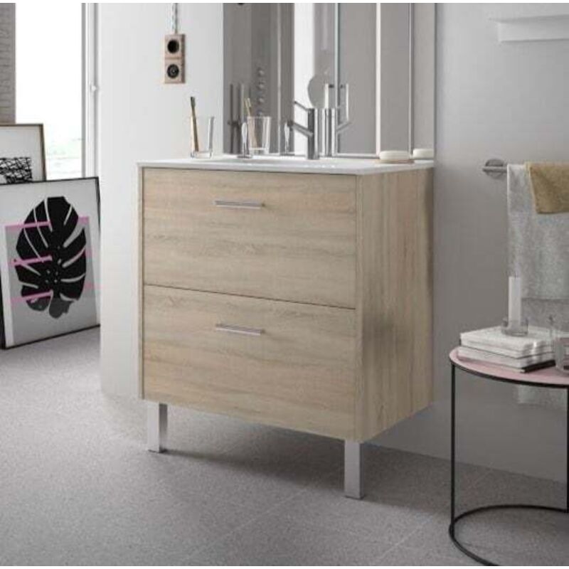 Salgar - Meuble de salle de bain 70 cm Couleur Chêne Calédonie Option a suspendre Rangements 2 portes