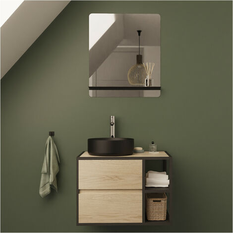Meuble de salle de bain 70 cm EDISSON avec miroir et vasque - Noir