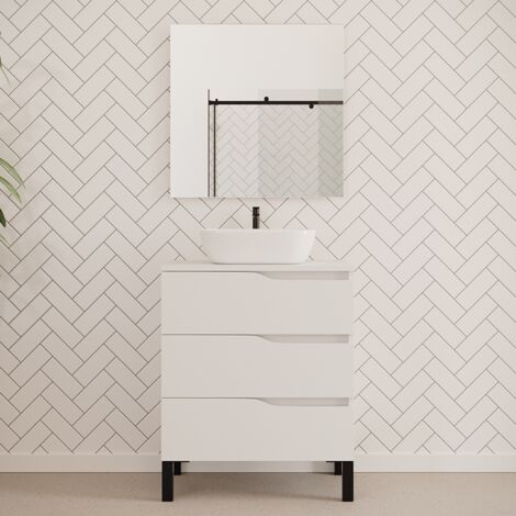Meuble de salle de bain 70cm avec plateau et vasque à poser zeus - 3 tiroirs - blanc - MATA