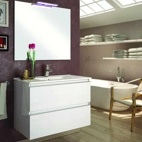 Meuble de salle de bain 70cm simple vasque - 2 tiroirs - blanc - BALEA