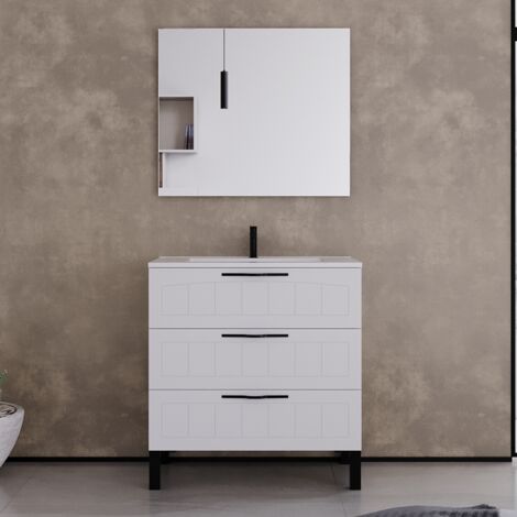 Meuble de salle de bain 70cm simple vasque - 3 tiroirs - blanc - CALA