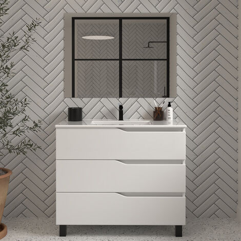 Meuble de salle de bain 70cm simple vasque - 3 tiroirs - blanc - MATA