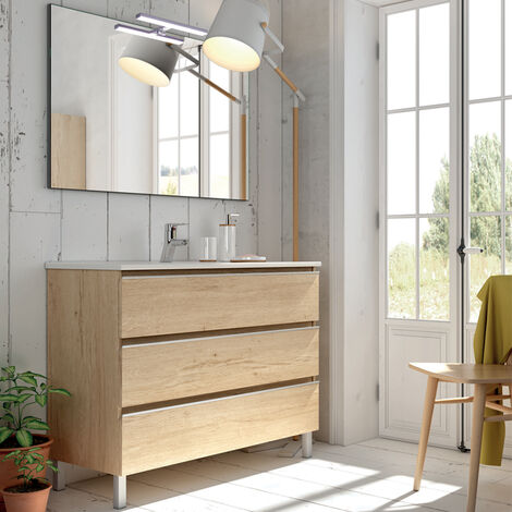 Meuble de salle de bain 70cm simple vasque - 3 tiroirs - PALMA - Bambou (chêne clair)