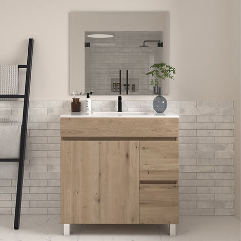 Meuble de salle de bain 70cm simple vasque avec portes et tiroirs - blanc - HARO