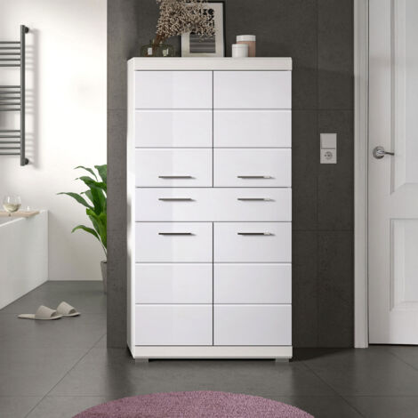 Meuble de salle de bain 74x31x141 cm blanc brillant - KAN