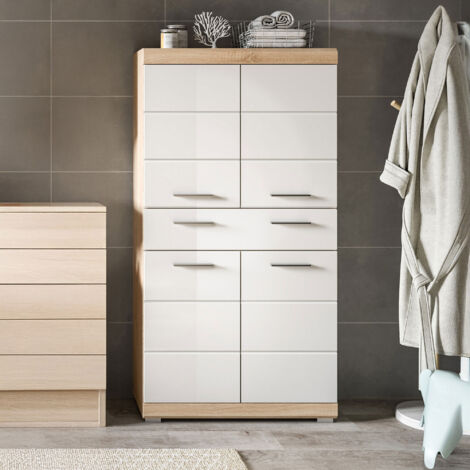 Meuble de salle de bain 74x31x141 cm chêne et blanc - LAMBY