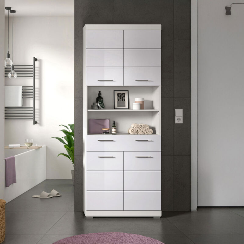Meuble de salle de bain 74x31x191 cm blanc brillant - KAN