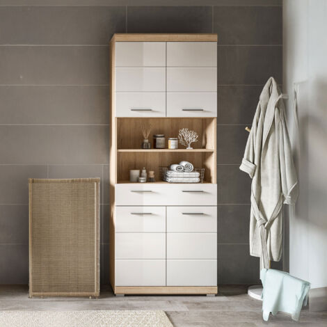Meuble de salle de bain 74x31x191 cm chêne et blanc - LAMBY