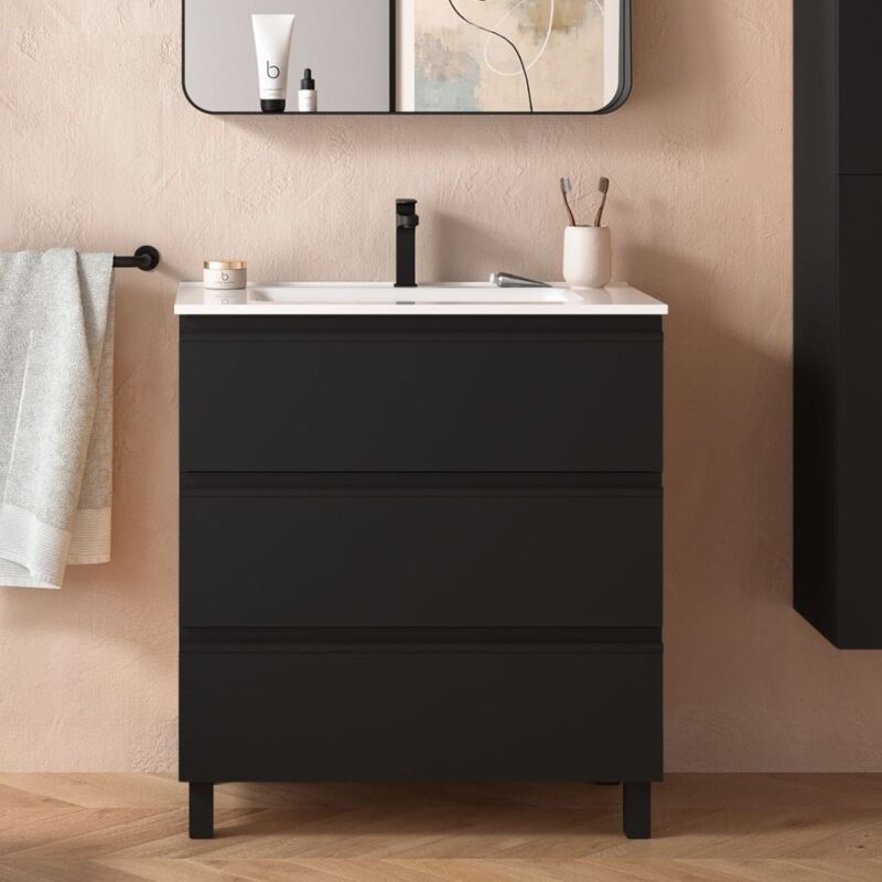 Salgar - Meuble de salle de bain 80 cm 3 tiroirs Spirit Dimensions 80 cm Miroir Sans miroir Colonne de rangement Sans colonne