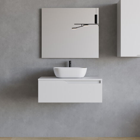 Meuble de salle de bain 80cm avec vasque à poser arrondie - 1 tiroir - blanc - CADIX