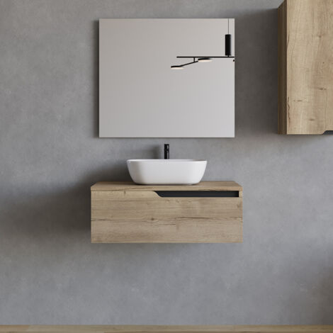 Meuble de salle de bain 80cm avec vasque à poser arrondie - 1 tiroir - madera miel (chêne clair) - CADIX
