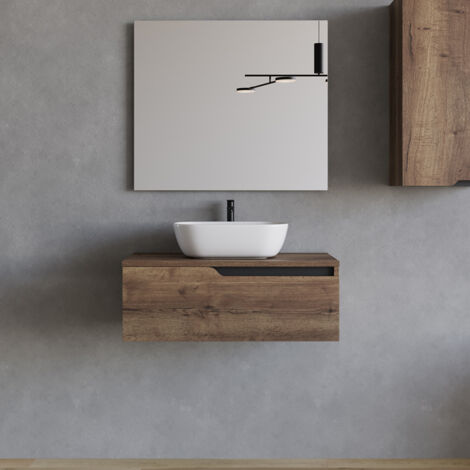 Meuble de salle de bain 80cm avec vasque à poser arrondie - 1 tiroir - tabaco (bois foncé) - CADIX