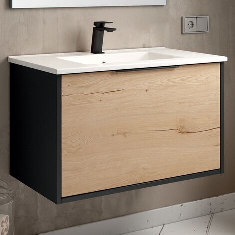 Meuble de salle de bain 80cm simple vasque - 1 façade et 2 tiroirs - sans miroir - ALBA
