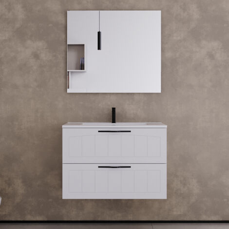 Meuble de salle de bain 80cm simple vasque - 2 tiroirs - blanc - PIA