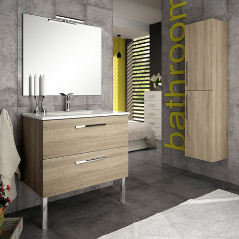 Meuble de salle de bain 80cm simple vasque - 2 tiroirs - CINTO - Cambrian (chêne)