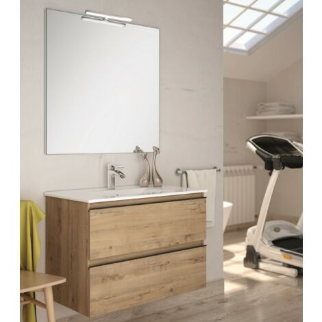 Meuble de salle de bain 80cm simple vasque - 2 tiroirs - roble (chêne clair) - TOURA