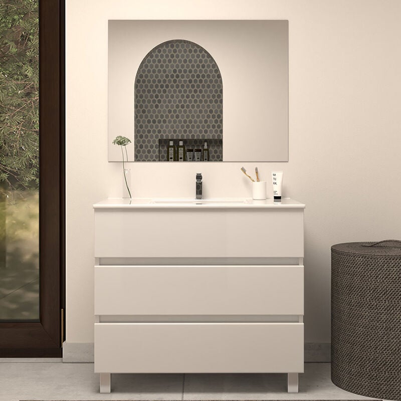 Cosyneo - Meuble de salle de bain 80cm simple vasque - 3 tiroirs - blanc - mayor