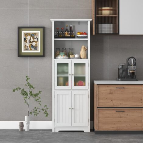 Meuble de Salle de Bain à 4 Portes 2 Compartiments Ouverts Colonne Salle de Bain Armoire Haute avec Étagères Réglables 60x30x163cm Blanc DESIGN IN