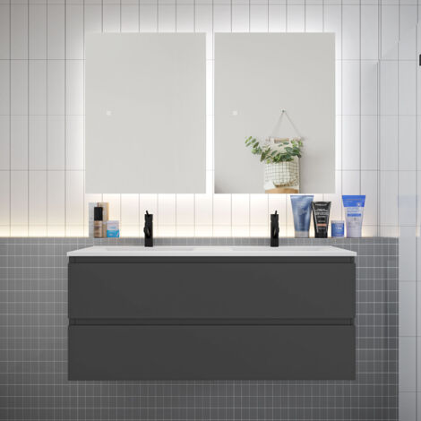 Meuble de salle de bain à 4 tiroirs avec lavabo et miroir LED antibuée2 - anthracite L.120cm suspendu