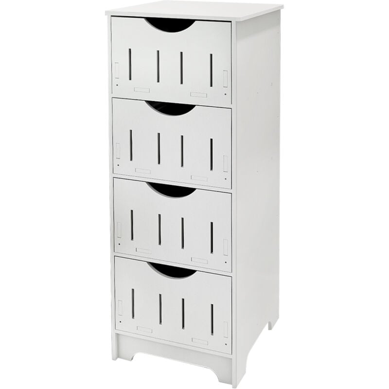 Meuble de salle de bain à 4 tiroirs, meuble de rangement blanc pour salon, 82x30x30cm, multicouche sur pied