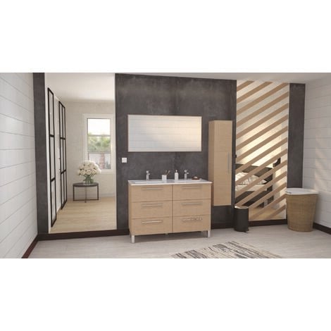 Meuble de salle de bain à poser PALLAS - 120cm - Chêne clair - Mélaminé