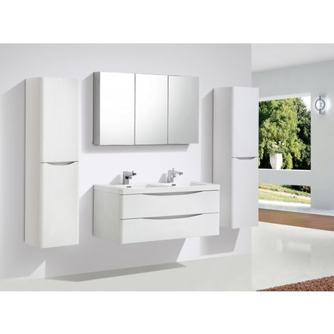 Meuble de salle de bain à suspendre SMILE 1200, blanc-lys - en option miroir et armoire murale