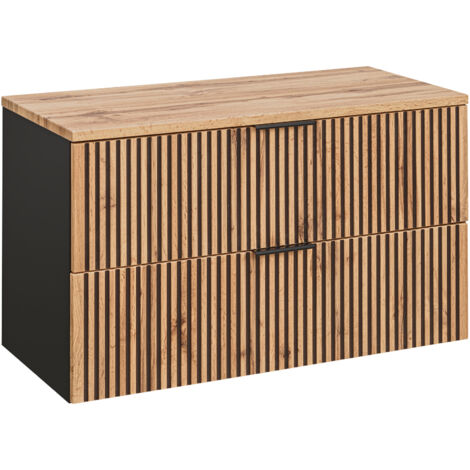 Meuble de salle de bain à suspendre XILO NOIR CHÊNE 100 cm avec le plan CHÊNE - style industriel