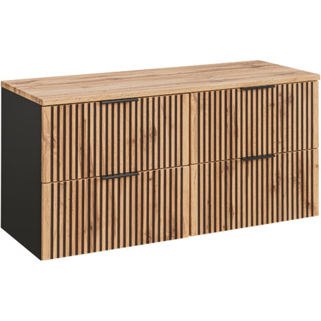Meuble de salle de bain à suspendre XILO NOIR CHÊNE 120 cm avec le plan CHÊNE - style industriel