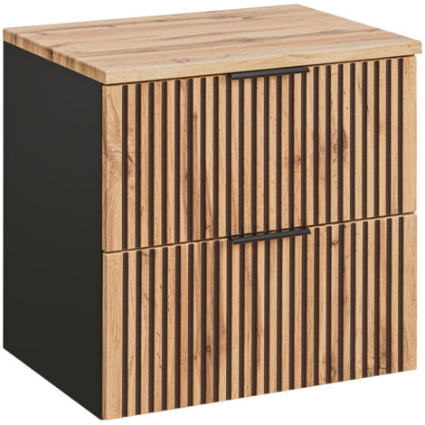 Meuble de salle de bain à suspendre XILO NOIR CHÊNE 60 cm avec le plan CHÊNE - style industriel