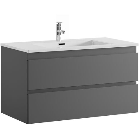 Meuble de salle de bain Angela 100 cm gris - Armoire de rangement Meuble lavabo