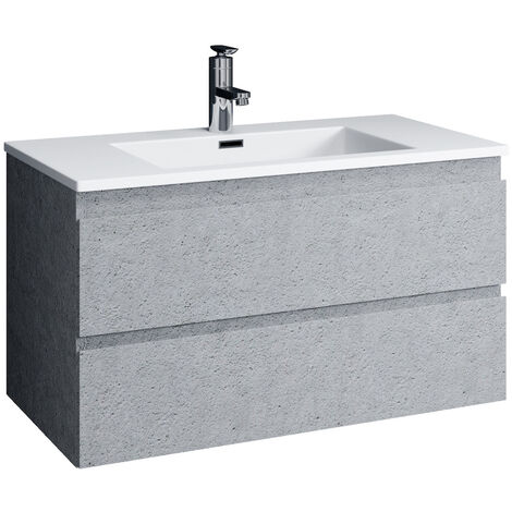 Meuble de salle de bain Angela 100 cm lavabo Gris Pierre – Armoire de rangement Meuble lavabo