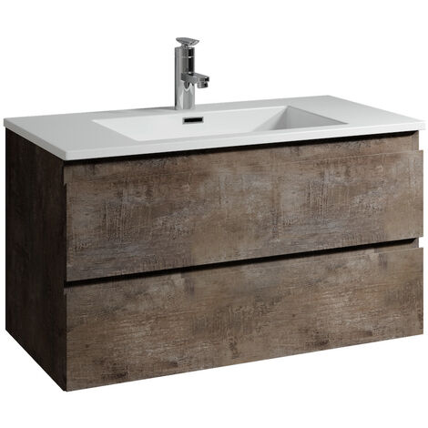 Meuble de salle de bain Angela 100 cm lavabo Stone Ash – Armoire de rangement Meuble lavabo
