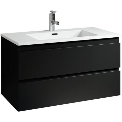 Meuble de salle de bain Angela 100 cm noir mat – Armoire de rangement Meuble lavabo - Noir