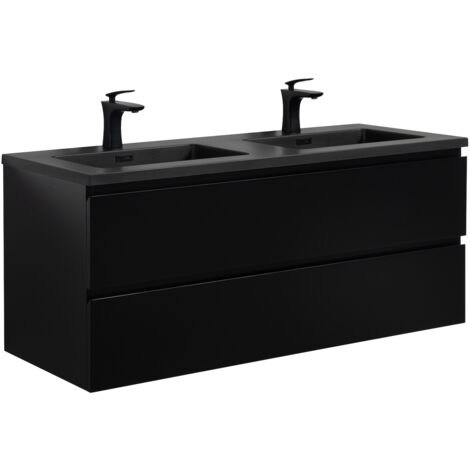 Meuble de salle de bain Angela 120 cm - lavabo noir - Noir mat - Meuble bas meuble vasque meuble vasque - Noir