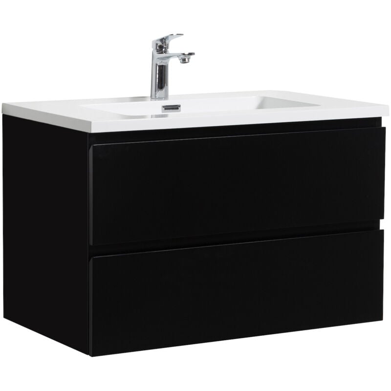 Badplaats - Meuble de salle de bain Angela 80 cm noir mat – Armoire de range