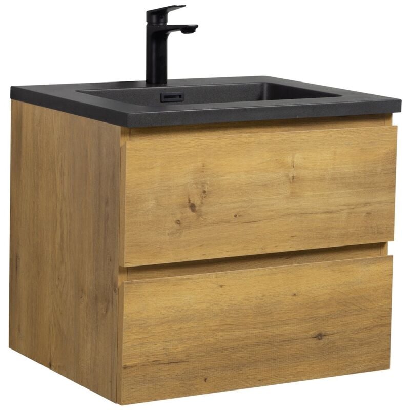 Badplaats - Meuble de salle de bain Angela 60 cm - lavabo noir - Chêne - Lav