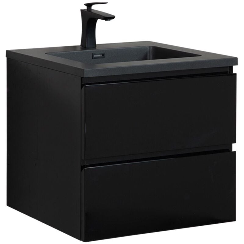 Badplaats - Meuble de salle de bain Angela 60 cm - lavabo noir - Noir mat -