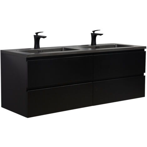 Meuble de salle de bain Angela 140 cm - lavabo noir - Noir - Meuble bas meuble vasque meuble vasque - Noir