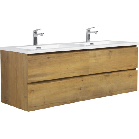 Meuble de salle de bain Angela 140cm Chene – Armoire de rangement Meuble lavabo - Chene
