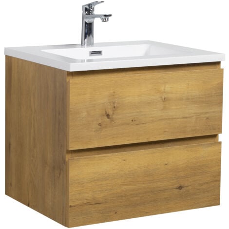 Meuble de salle de bain Angela 80cm lavabo Chene – Armoire de rangement Meuble lavabo - Chene