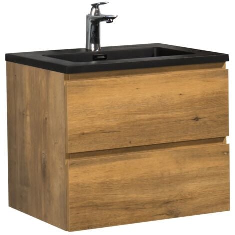 Meuble de salle de bain Angela 60 cm - lavabo noir - Chêne - Meuble bas meuble vasque meuble vasque - Chene