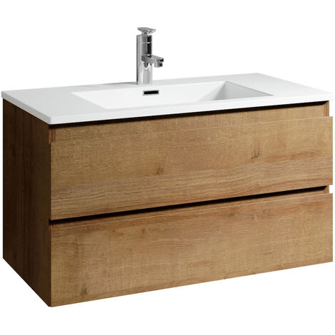 Meuble de salle de bain Angela 120cm lavabo F. Oak – Armoire de rangement Meuble lavabo