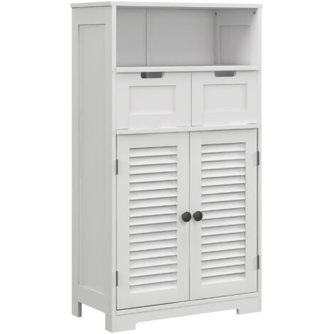 Meuble de salle de bain armoire 2 portes étagère réglable 2 tiroirs niche 61 x 30.5 x 109.5 cm blanc