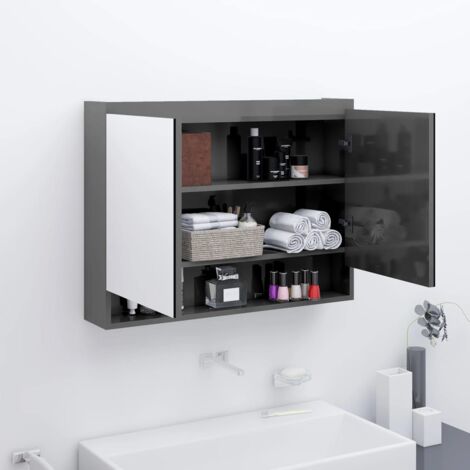 Meuble de salle de bain  Armoire à miroir de salle de bain 80x15x60 cm MDF Gris brillant