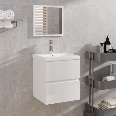 Meuble de salle de bain | Armoire de bain avec miroir Blanc brillant Bois d'ingénierie