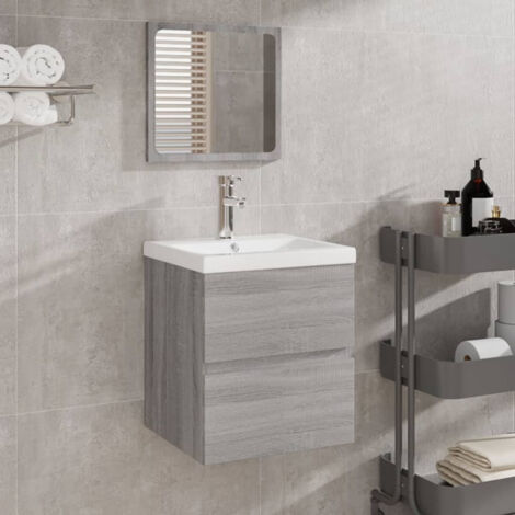 Meuble de salle de bain  Armoire de bain et miroir Sonoma gris Bois d'ingénierie