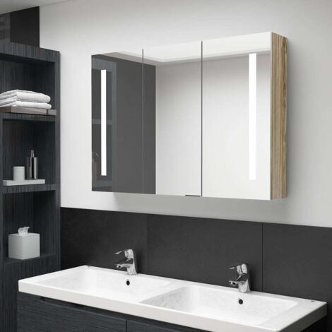 Meuble de salle de bain  Armoire de salle de bain à miroir LED 89x14x62 cm Chêne