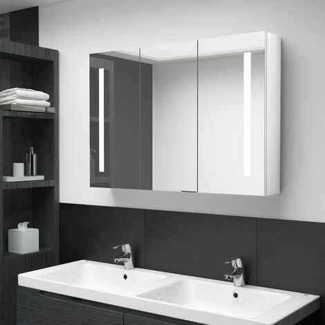 Meuble de salle de bain  Armoire de salle de bain à miroir LED 89x14x62cm Blanc brillant
