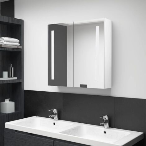 Meuble de salle de bain  Armoire de salle de bain à miroir LED Blanc brillant 62x14x60cm