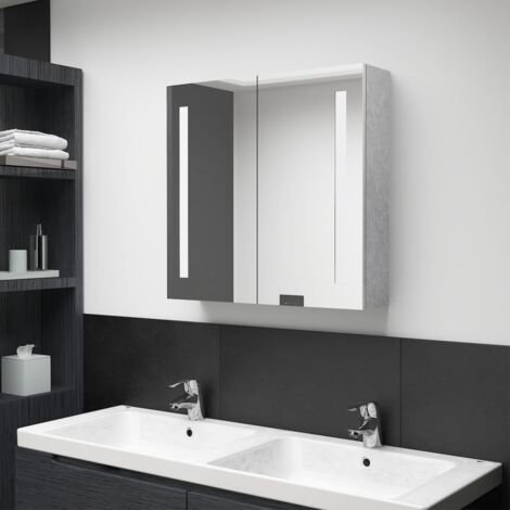 Meuble de salle de bain  Armoire de salle de bain à miroir LED Gris béton 62x14x60 cm